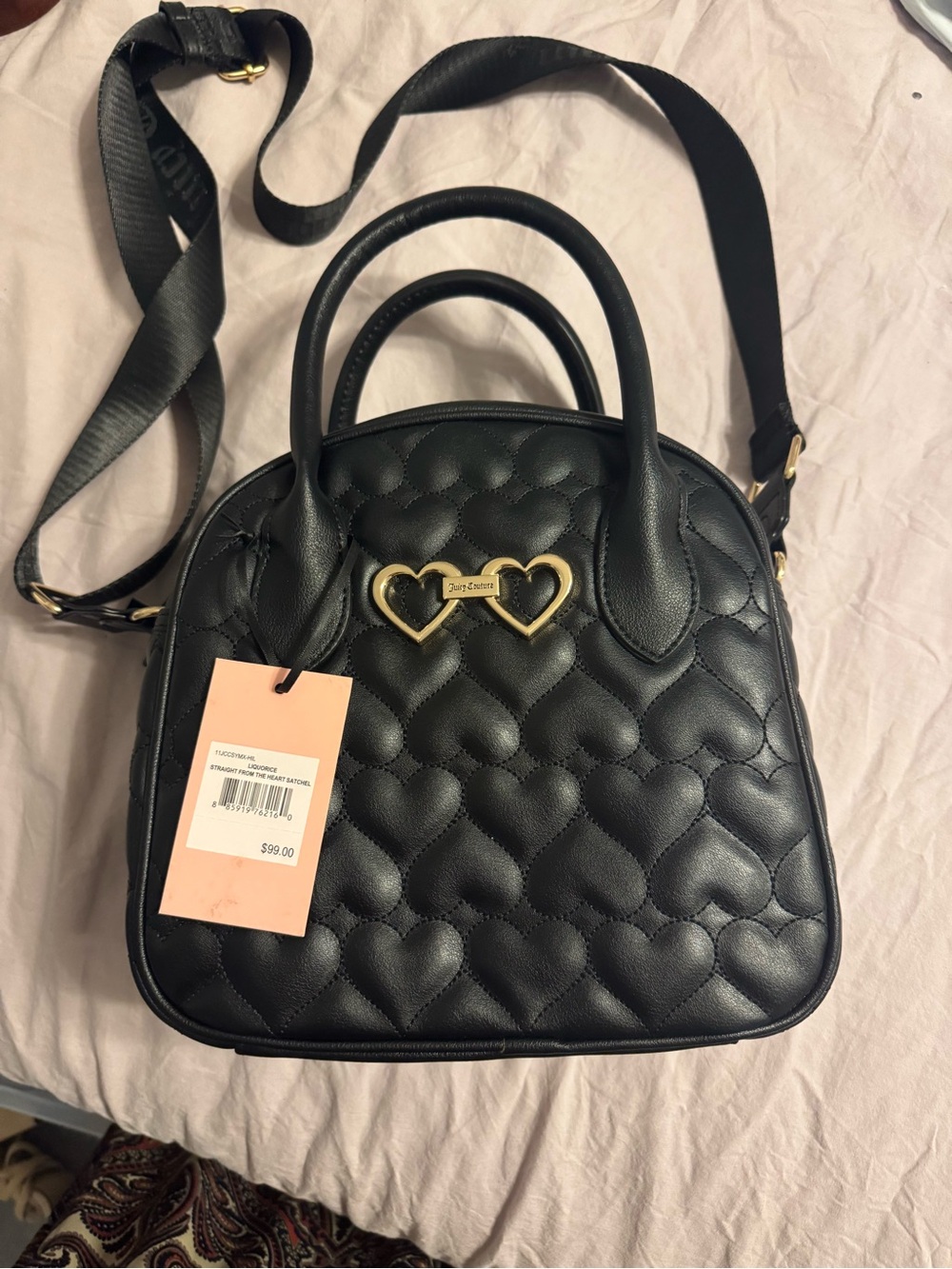 Juicy couture Black Quilted Heart Mini Satchel with Gold Double-Heart Accent